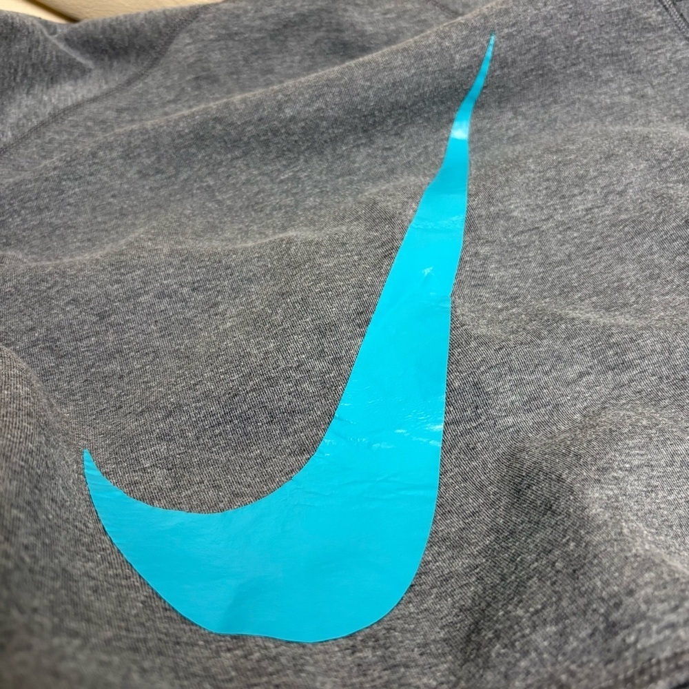 NIKE sz S Tech Fleece Sweatshirt Gray Big Swoosh Teal Back Logo - Picture 12 of 12